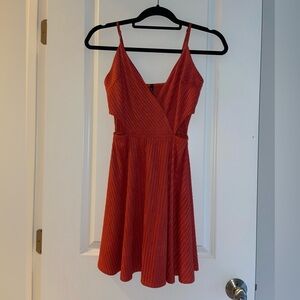 Faux Suede Shadow Stripe Cutout Dress